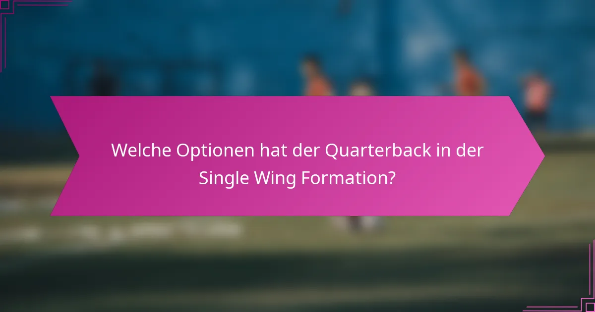 Welche Optionen hat der Quarterback in der Single Wing Formation?